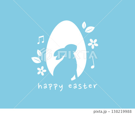 happy easter wishes blue background with bunny and egg silhouette happy easter wishes blue background with bunny and egg silhouette 138219988