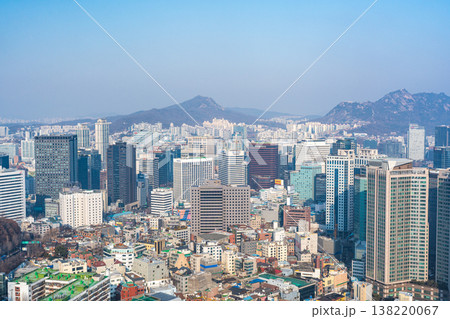 Seoul, South Korea : Feb. 18, 2026 : High angle view of Seoul city skyline with mountains under clear sky, South Korea. 138220067