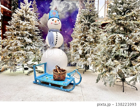 Russia, Moscow, Novy Arbat, December 6, 2025, New Year's decor snowman on the street Russia, Moscow, Novy Arbat, December 6, 2025, New Year's decor snowman on the street 138221093