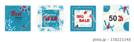 Modern winter square sale poster for Merry Christmas templates. Suitable for social media posts, poster, mobile apps, banners design and web ads, vector backgrounds, promotion materials. 138221148