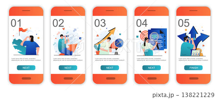 Searching opportunities concept onboarding screens for mobile app templates. Career and business. Modern UI, UX, GUI screens user interface kit with people scenes for web design. Vector illustration 138221229