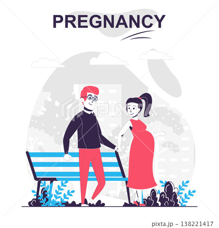 Pregnancy and motherhood isolated cartoon concept. Pregnant wife with husband walk in park, people scene in flat design. Vector illustration for blogging, website, mobile app, promotional materials. Pregnancy and motherhood isolated cartoon concept. Pregnant wife with husband walk in park, people scene in flat design. Vector illustration for blogging, website, mobile app, promotional materials. 138221417
