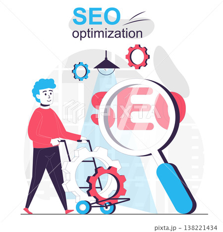 Seo optimization isolated cartoon concept. Man setting to improve site ranking for search, people scene in flat design. Vector illustration for blogging, website, mobile app, promotional materials. Seo optimization isolated cartoon concept. Man setting to improve site ranking for search, people scene in flat design. Vector illustration for blogging, website, mobile app, promotional materials. 138221434