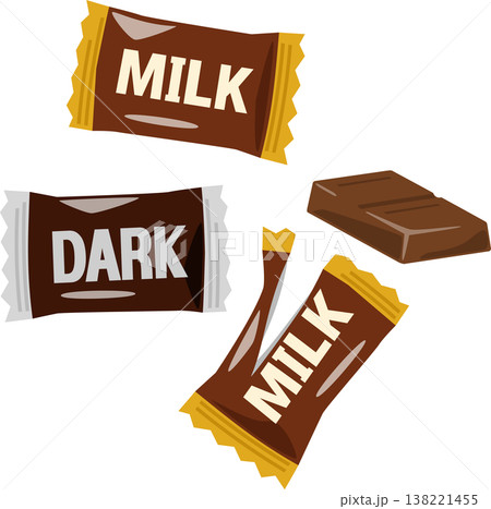 個包装のミルクチョコレートとダークチョコレートのタブレット 個包装のミルクチョコレートとダークチョコレートのタブレット 138221455