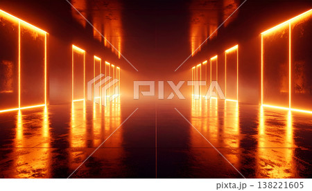 Empty room with fired light effect Empty room with fired light effect 138221605
