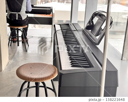 A stylish modern synthesizer for musicians is located indoors A stylish modern synthesizer for musicians is located indoors 138221648