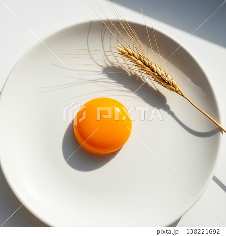 Egg and stalk on plate background concept Egg and stalk on plate background concept 138221692