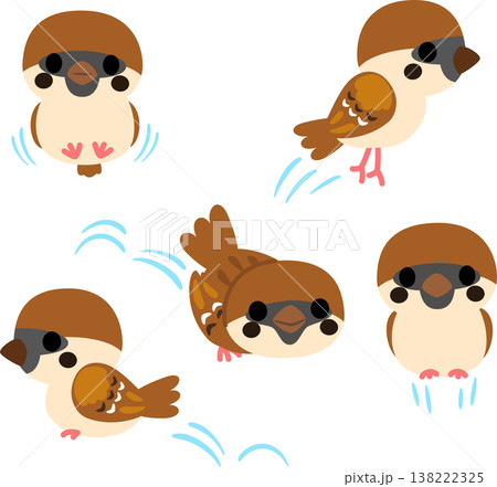 跳ねるスズメのイラストセット 138222325