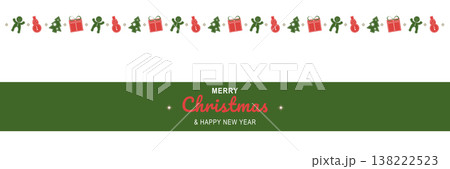Merry Christmas and New Year 2022 poster. Xmas minimal banner with holiday symbols border and text on white background. Horizontal header of website. Vector illustration for greeting card design Merry Christmas and New Year 2022 poster. Xmas minimal banner with holiday symbols border and text on white background. Horizontal header of website. Vector illustration for greeting card design 138222523
