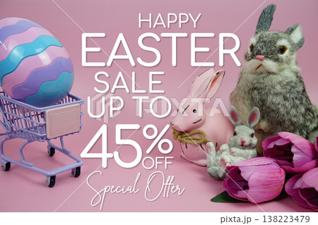Easter Sale 45% promotion with Easter theme concepts decorations on pink background Easter Sale 45% promotion with Easter theme concepts decorations on pink background 138223479