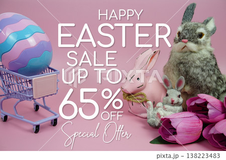 Easter Sale 65% promotion with Easter theme concepts decorations on pink background 138223483