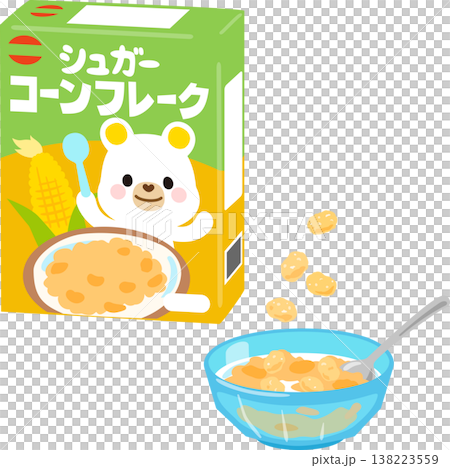 Cornflakes in a box and bowl for children Cornflakes in a box and bowl for children 138223559