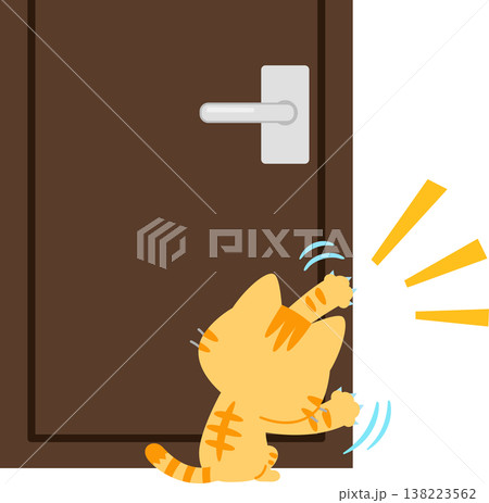 ドアを引っ搔いて開けようとするトラ猫 ドアを引っ搔いて開けようとするトラ猫 138223562