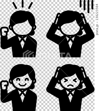 Black and white icons of successful and unsuccessful businesswomen Black and white icons of successful and unsuccessful businesswomen 138223564