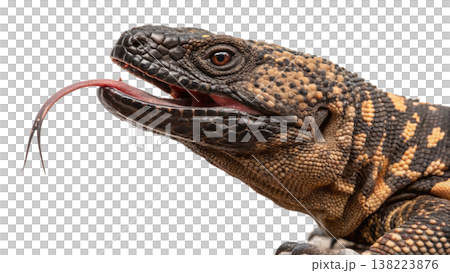 Isolated Gila monster venomous lizard reptile orange yellow. 138223876