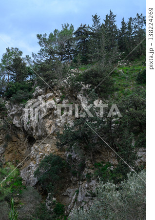 Adventurous hikers exploring rugged terrain under a cloudy sky in a serene mountainous region during the early morning hours Adventurous hikers exploring rugged terrain under a cloudy sky in a serene mountainous region during the early morning hours 138224269