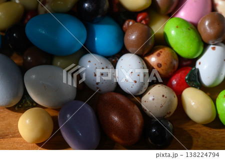 Colorful assortment of decorative eggs natural light during spring celebration Colorful assortment of decorative eggs natural light during spring celebration 138224794