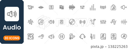 Modern audio icon set vector collection with sound control, music player, speaker and media volume symbols flat design for apps and web Modern audio icon set vector collection with sound control, music player, speaker and media volume symbols flat design for apps and web 138225263