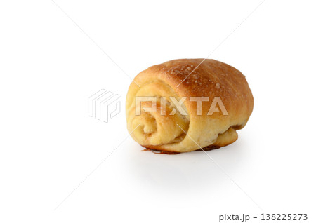 Fresh Cinnamon Bun with Sugar Isolated on White Background Fresh Cinnamon Bun with Sugar Isolated on White Background 138225273