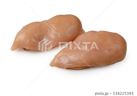 Several Raw Skinless Chicken Breasts on White Background. Composition for Recipe or Menu. Several Raw Skinless Chicken Breasts on White Background. Composition for Recipe or Menu. 138225393