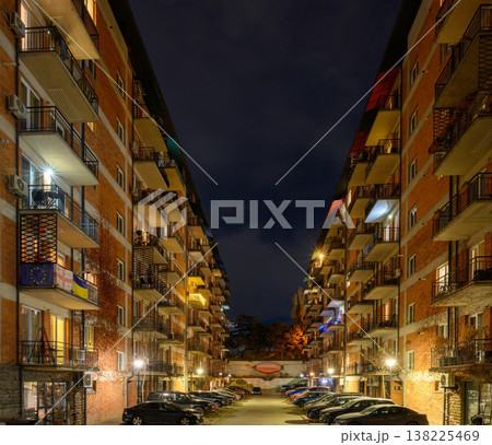 "Your Home on Jikia" (Jikia House) Residential Complex Modern Architecture of Tbilisi in Night Illumination. 138225469