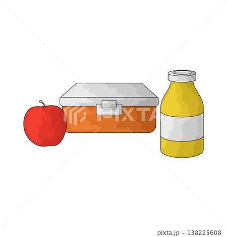 Illustration of Lunchbox with Apple and Drink 138225608