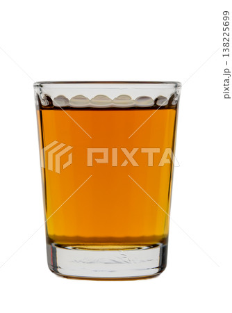 Shot Glass with Cognac on White Background Shot Glass with Cognac on White Background 138225699