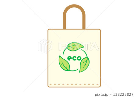 ecoの文字を葉っぱで囲んだエコバッグ シンプル線画のベクターイラスト ecoの文字を葉っぱで囲んだエコバッグ シンプル線画のベクターイラスト 138225827