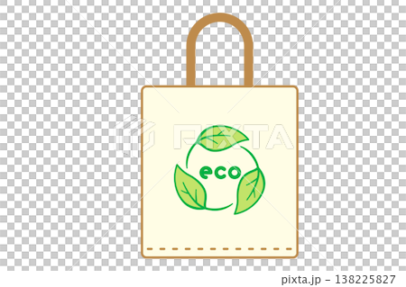 ecoの文字を葉っぱで囲んだエコバッグ シンプル線画のベクターイラスト ecoの文字を葉っぱで囲んだエコバッグ シンプル線画のベクターイラスト 138225827