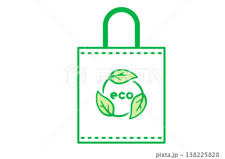ecoの文字を葉っぱで囲んだエコバッグ シンプル線画のベクターイラスト ecoの文字を葉っぱで囲んだエコバッグ シンプル線画のベクターイラスト 138225828