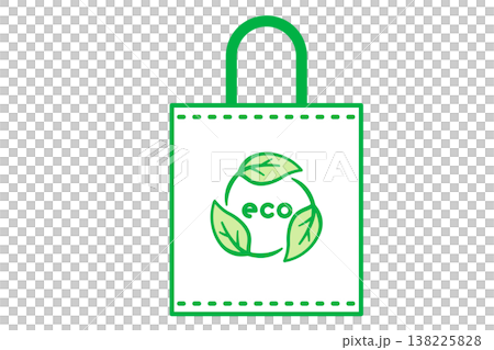 ecoの文字を葉っぱで囲んだエコバッグ シンプル線画のベクターイラスト ecoの文字を葉っぱで囲んだエコバッグ シンプル線画のベクターイラスト 138225828
