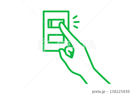 壁のスイッチを押すシンプルな1色の手のイラスト 138225830