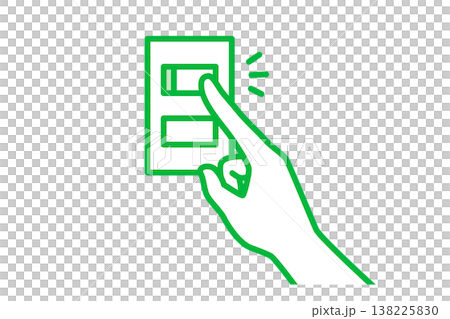 壁のスイッチを押すシンプルな1色の手のイラスト 138225830