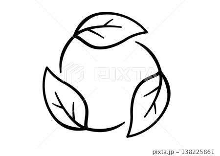 3枚の葉で円を描く黒一色のエコシンボル シンプル線画ベクターイラスト 3枚の葉で円を描く黒一色のエコシンボル シンプル線画ベクターイラスト 138225861