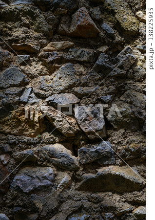 Textured Ancient Wall with Sunlight in St. Hilarion Castle, Northern Cyprus 138225935