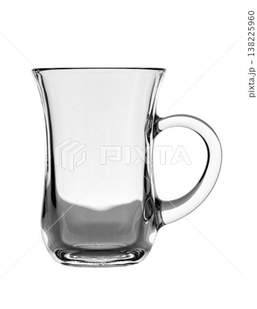 Clear Glass Mug for Tea or Cappuccino with Handle on White Background Clear Glass Mug for Tea or Cappuccino with Handle on White Background 138225960