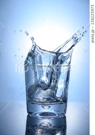 Ice Cubes Falling into a Glass of Water with Splash 138225973