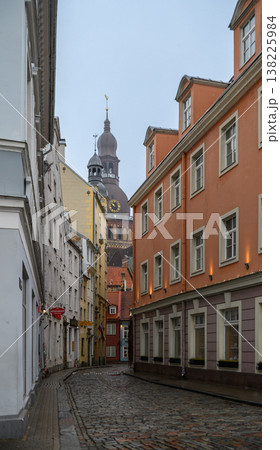 Old Riga Street with View of Riga Cathedral Spire 138225984