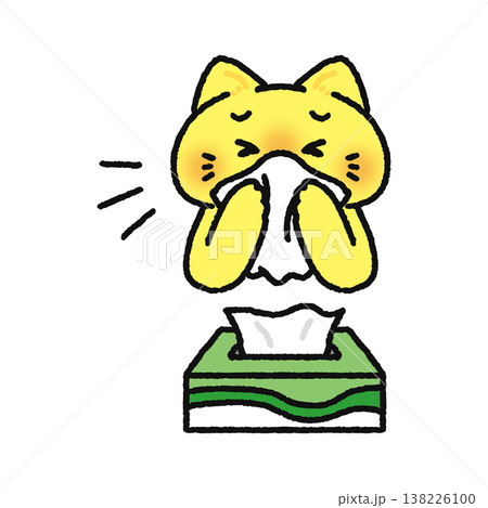 ティッシュで鼻をかむネコ 138226100