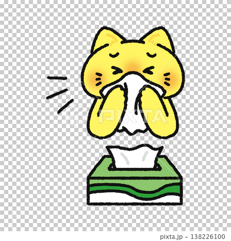 ティッシュで鼻をかむネコ 138226100