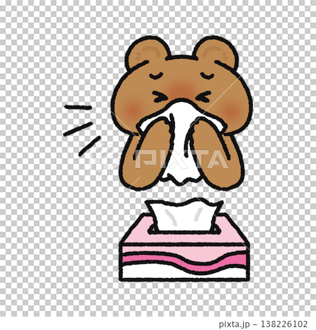 A bear blowing its nose with a tissue. A bear blowing its nose with a tissue. 138226102