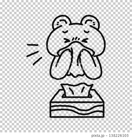 A bear blowing its nose with a tissue (line drawing) 138226103