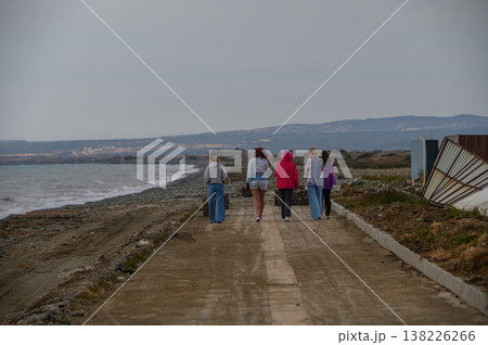 Five Girls Walking by Sea 138226266
