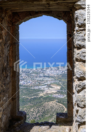 Stone Arch Window with View from St Hilarion Castle 138226344