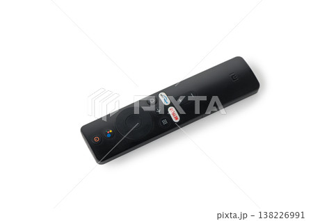 Black Multimedia Set-Top Box Remote on White Background Black Multimedia Set-Top Box Remote on White Background 138226991