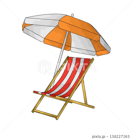 Illustration of Beach chair with umbrella Illustration of Beach chair with umbrella 138227163