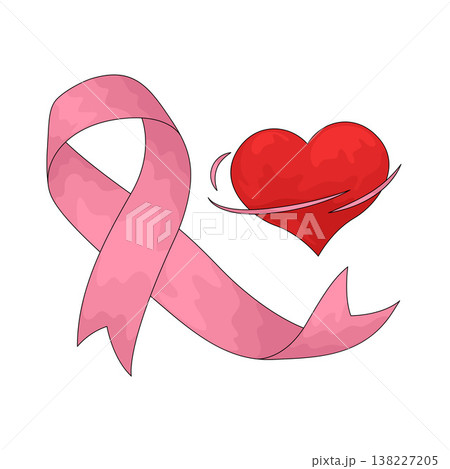 Illustration of Heart with Pink Ribbon 138227205