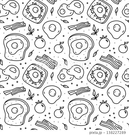 Seamless hand-drawn breakfast pattern 138227289