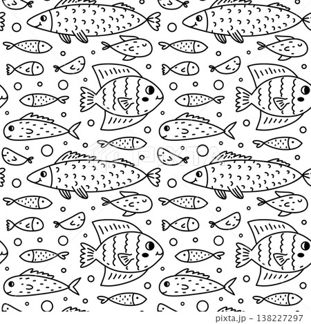 Cute seamless pattern with fish and bubbles 138227297