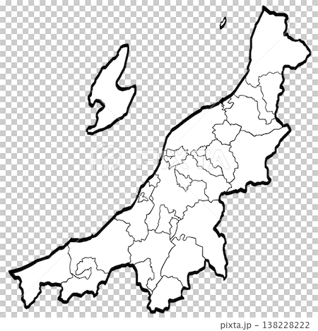 新潟県地図・市町村区分のイラスト （筆タッチ） シンプル 138228222